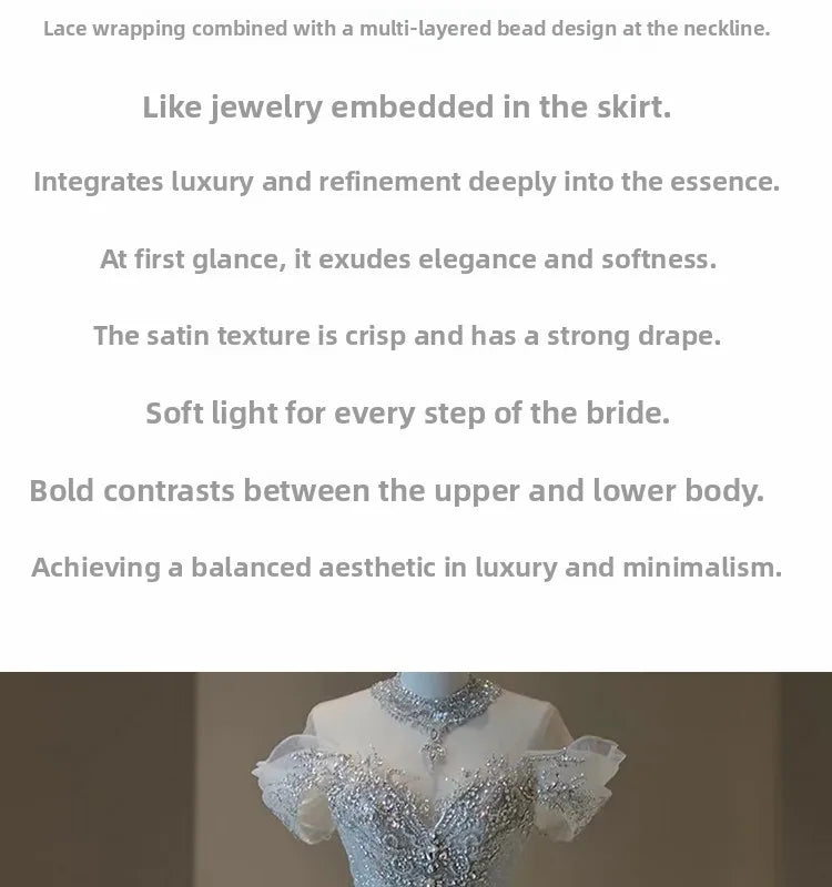 Elegant Fish Tail Wedding Dress Lightweight Tulle One Shoulder Bridal Gown for Small Stature Brides Heavy Embroidery Exit Veil