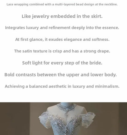 Elegant Fish Tail Wedding Dress Lightweight Tulle One Shoulder Bridal Gown for Small Stature Brides Heavy Embroidery Exit Veil