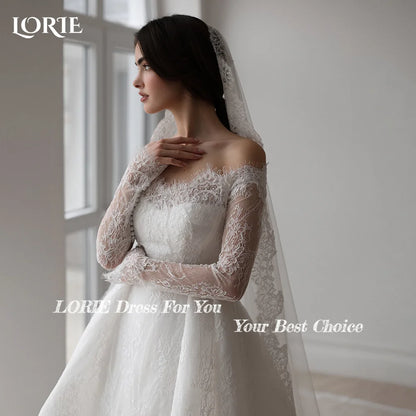 LORIE Boho Wedding Dress Off Shoulder Long Sleeve Lace Beach Princess Button Bridal GownCustomized A-Line Bohemian Bride Dresses