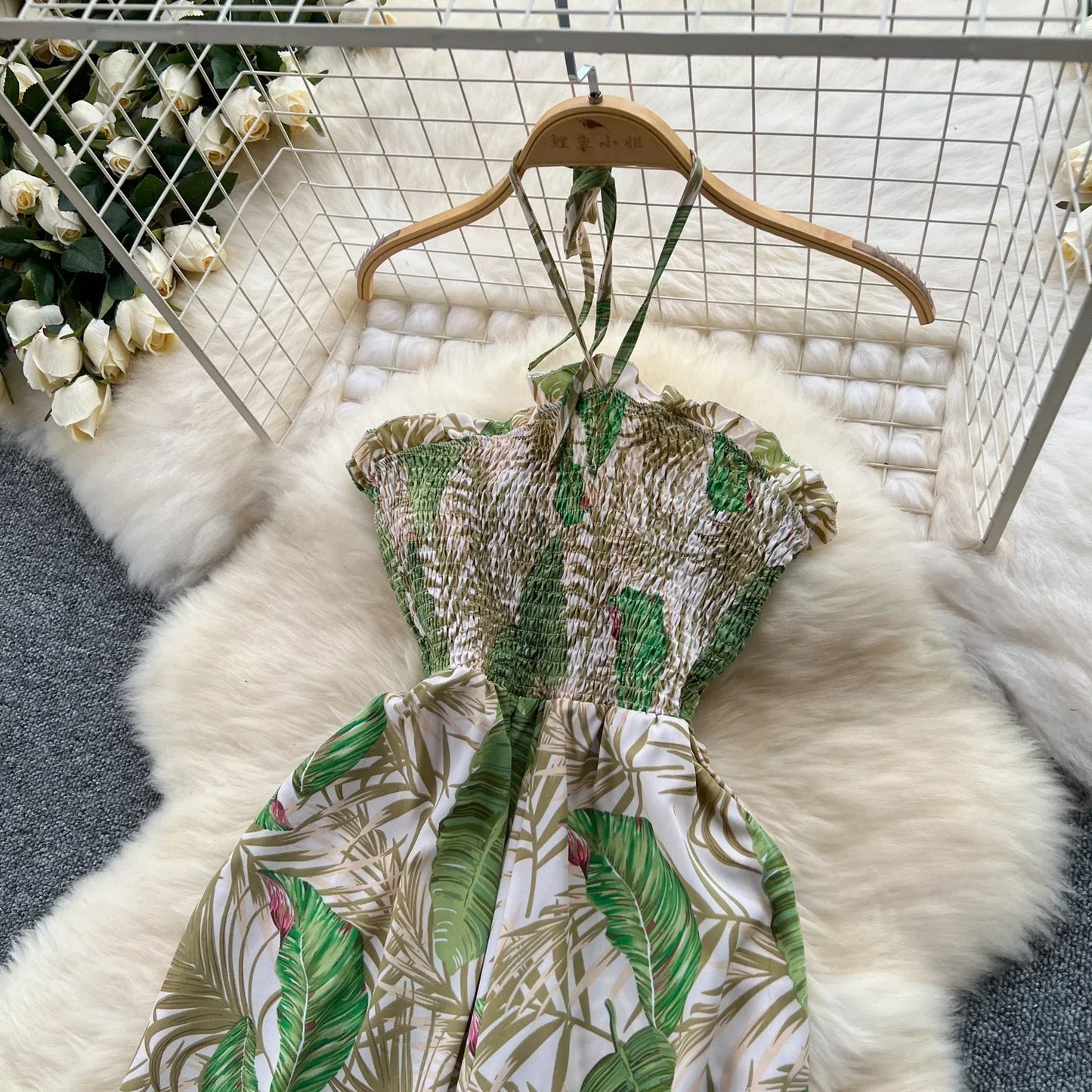 2024 New Summer Sexy Bohemian Leaf Print Jumpsuits Women Sleeveless Sexy Long Jumpsuit Mujer Casual Holiday Beach Rompers
