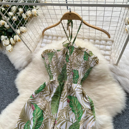 2024 New Summer Sexy Bohemian Leaf Print Jumpsuits Women Sleeveless Sexy Long Jumpsuit Mujer Casual Holiday Beach Rompers