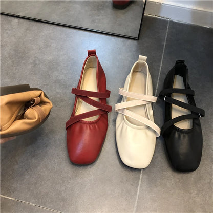 Spring Ballet Flat Shoes Women Comfy Leather Shoes 2024 Women Luxury Women Square Toe Flat Mary Janes Ladies Shoes Double Buckle