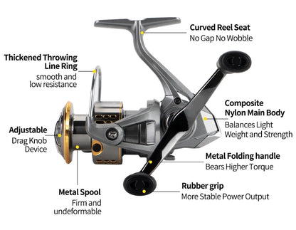 Huidiao ZA All-Purpose Spinning Reel 2000-7000 Fishing Reel 16kg Max Drag 5.2:1 Metal Spool/Handle for Freshwater Saltwater