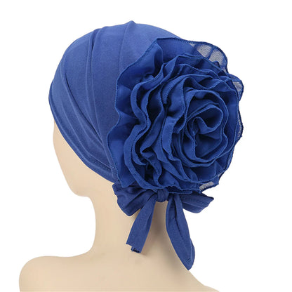 Fashionable Women's Hijabs Solid Color Hijab Turban Caps Chiffon Flower Decor Headwear Islamic Head Wrap Head Scarf Cap