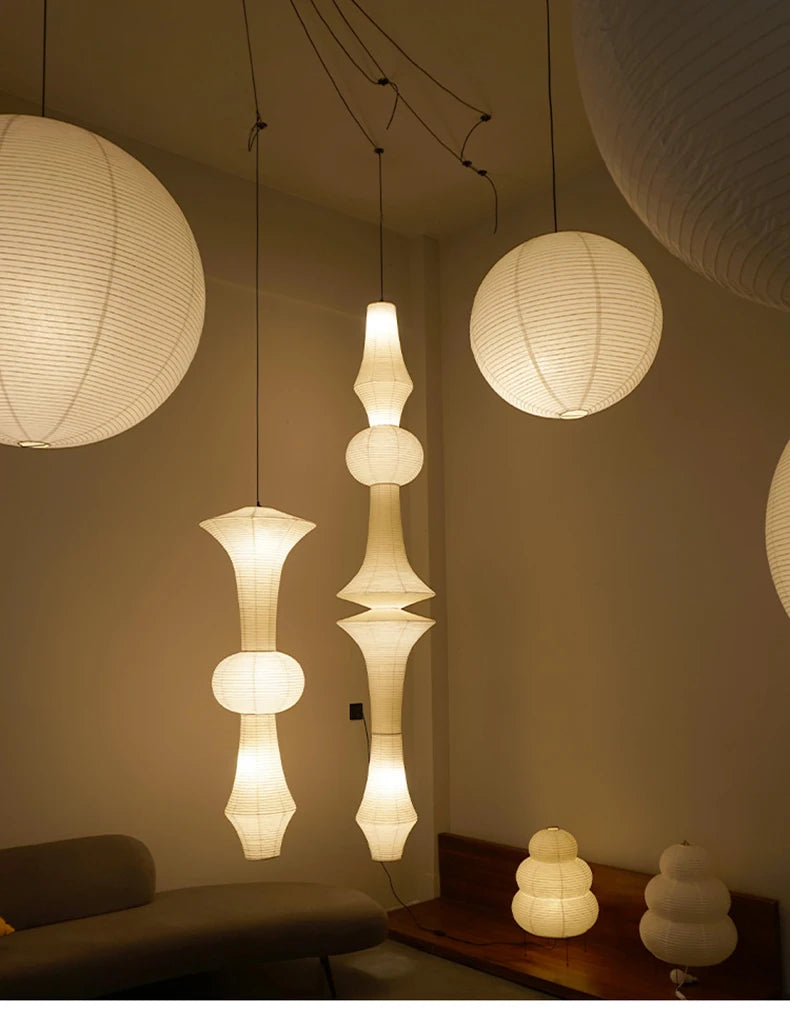 Nordic Wabi Sabi Wind Rice Paper Led Pendant Lights Living Room Bedroom Corner Chandelier Duplex Loft Home Decor Bedside Lamp