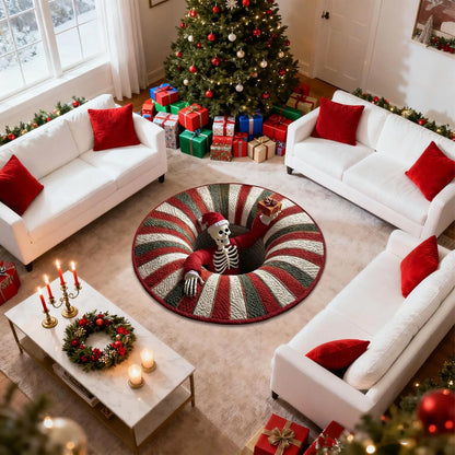 3D Rugs Optical Illusion Christmas Home Decor Skeleton Round Quilted Holiday Bathroom Carpet For Kitchen Entryway Entrance