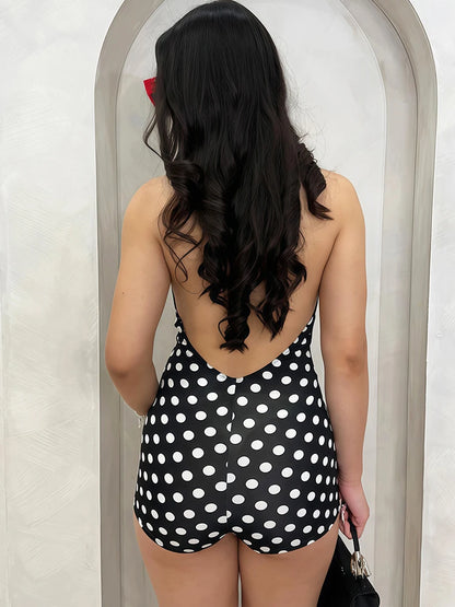 Nibber Wild Trend Romper Women Fashion Swing Collar Sexy Hottie Backless Polka Dot Print Halter Midnight Party Street Clubwear