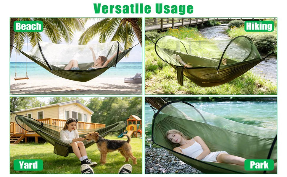 Fully Automatic Quick-Open Mosquito Net Hammock, Outdoor Single-Double Nylon Cloth Camping Support Rod, Mosquito Net, Hammock, Mosquito Repellent Hammock