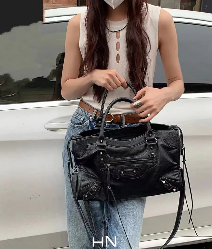 2026 Trendy Motorcycle Bags Women's City Tote Bag Y2k Classic Street Fashionable Shoulder Pu Leather Crossbody Handbag