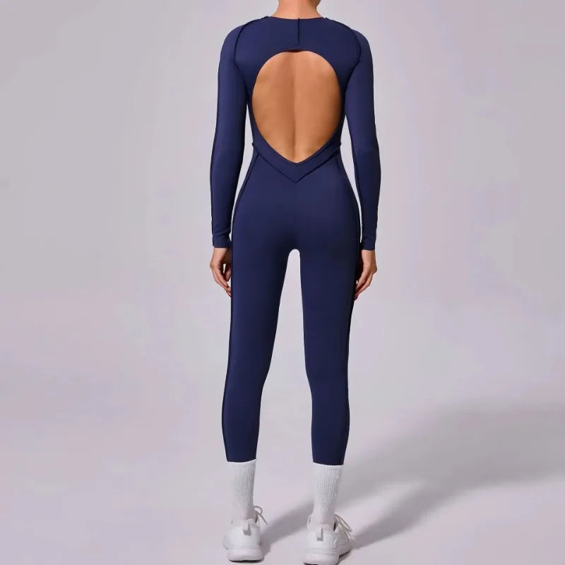 Yoga Sports Fitness Jumpsuits Sets Pants Women's Hip-lifting One-piece Open Back Long-sleeved Outdoors Workout Gym Yoga Bodysuit