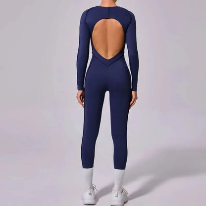 Yoga Sports Fitness Jumpsuits Sets Pants Women's Hip-lifting One-piece Open Back Long-sleeved Outdoors Workout Gym Yoga Bodysuit