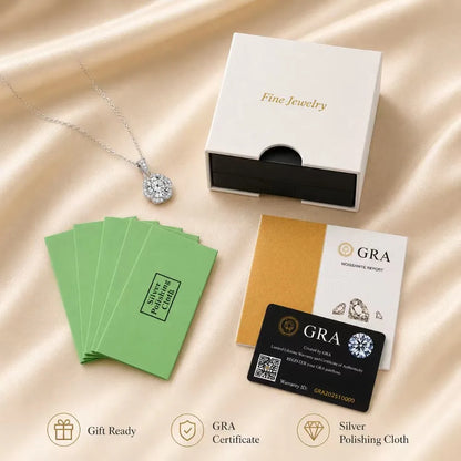 S925 Silver Moissanite Pendant Necklace 2CT Round Cut Flower Halo Design for Women Bridal Party Birthday Jewelry Gift