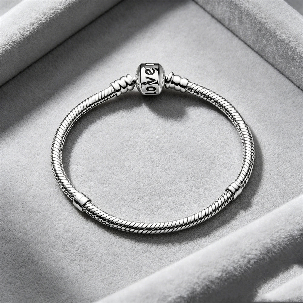 2026 Hot Selling 925 Silver Heart Shaped Buckle Snake Chain Sparkling Zircon Original Bracelet Women Fashionable Luxury Jewelry