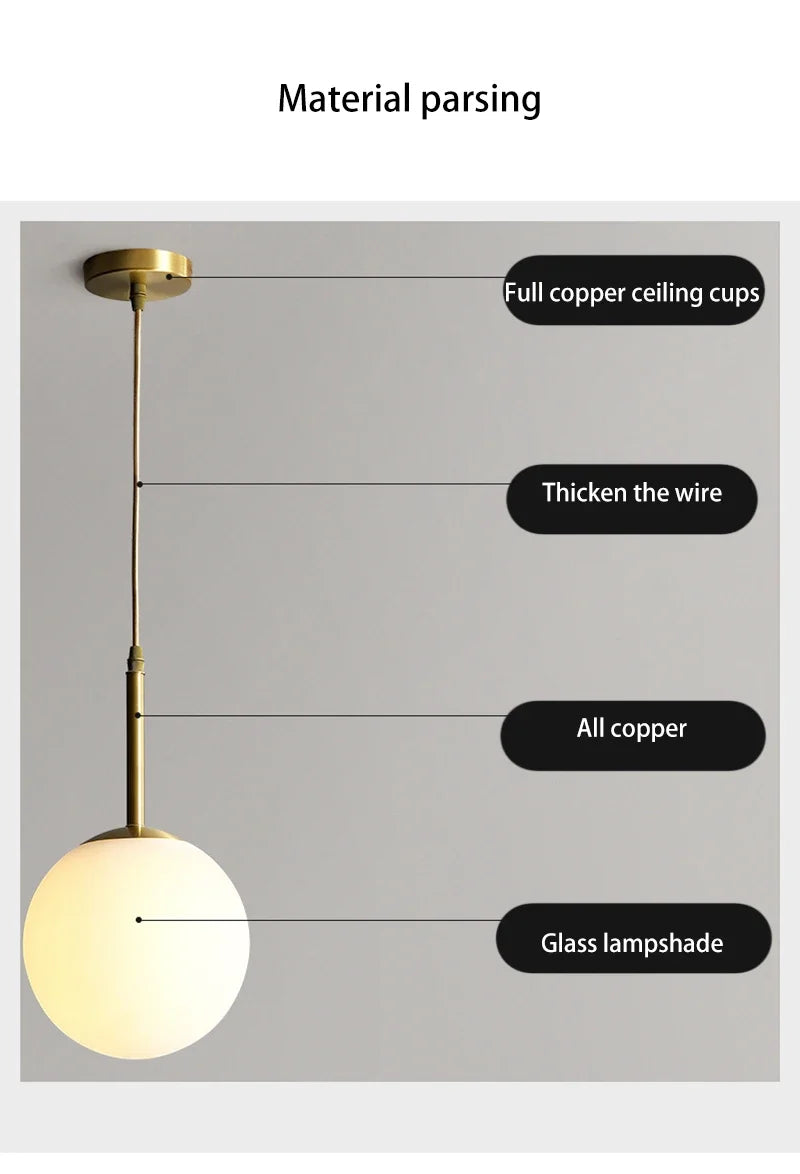 LED Glass Ball Pendant Lamp Nordic Chandelier Lights Home Indoor Dining Room Restaurant Bar Table Decor Hanging Suspension Lamp
