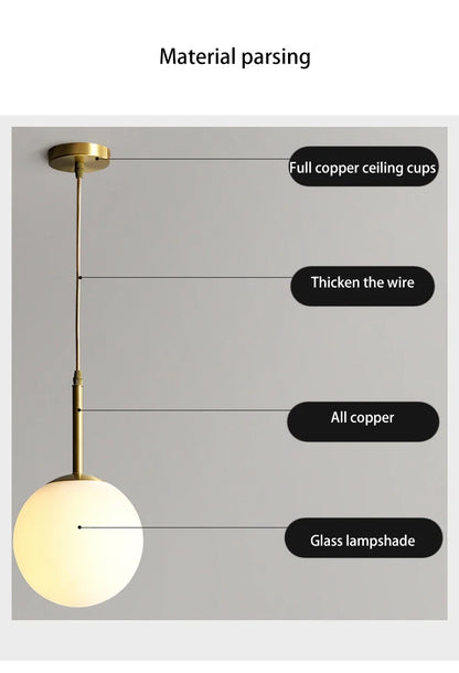 LED Glass Ball Pendant Lamp Nordic Chandelier Lights Home Indoor Dining Room Restaurant Bar Table Decor Hanging Suspension Lamp