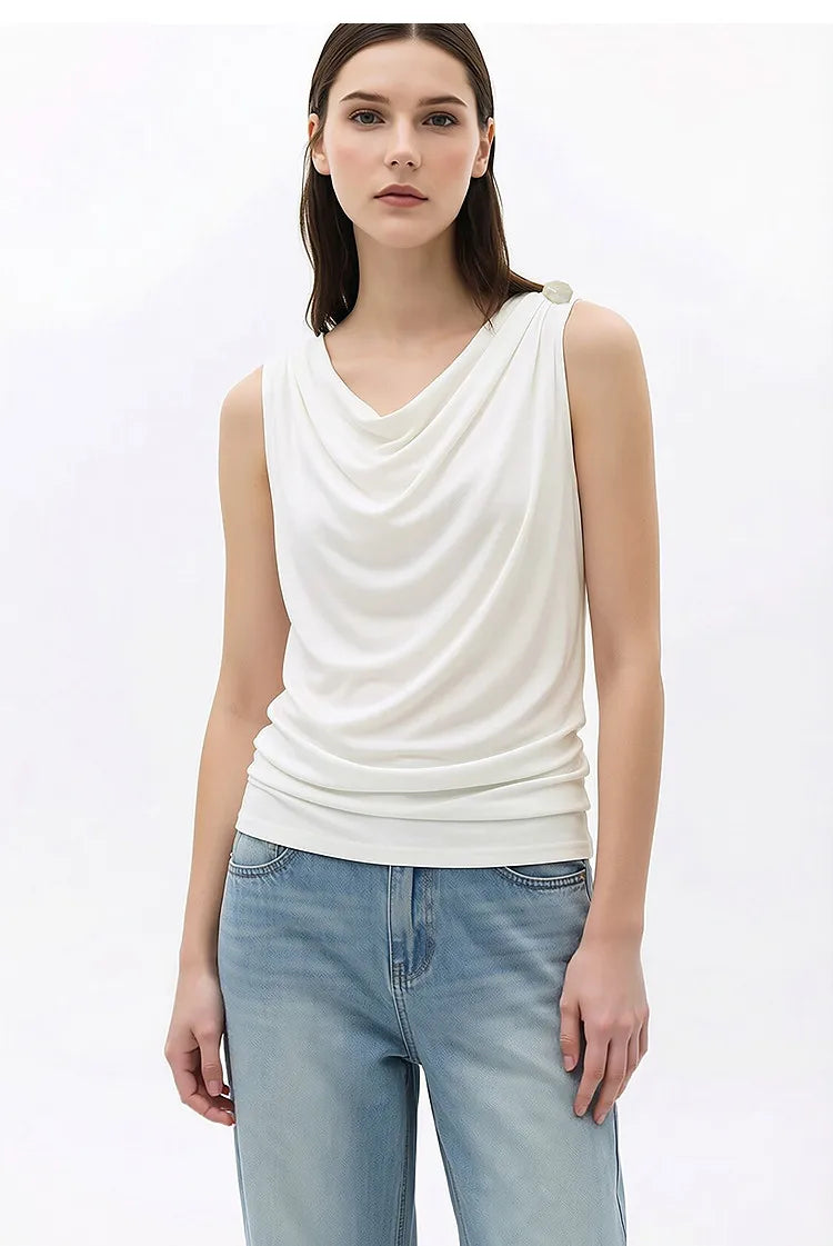 Amii Cowl Neck Women's Tank Top 2026 Summer New Stretch Knit Sleeveless Camisole Loose Casual Holiday Vest For Women 12622062