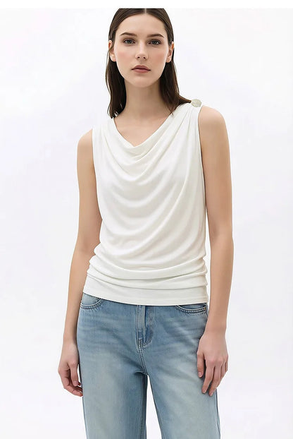 Amii Cowl Neck Women's Tank Top 2026 Summer New Stretch Knit Sleeveless Camisole Loose Casual Holiday Vest For Women 12622062