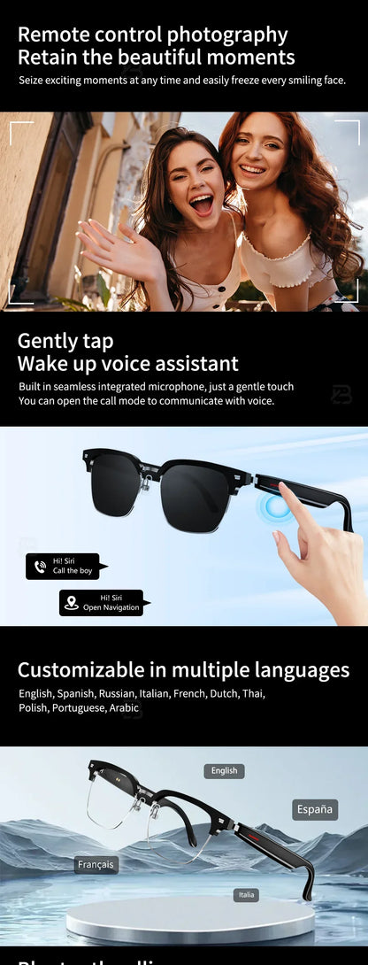 Smart Glasses 144 AI Languages Translator Chat Intelligent Bluetooth Call Glass Touch Headset Real-time Sunglasses for Women Man