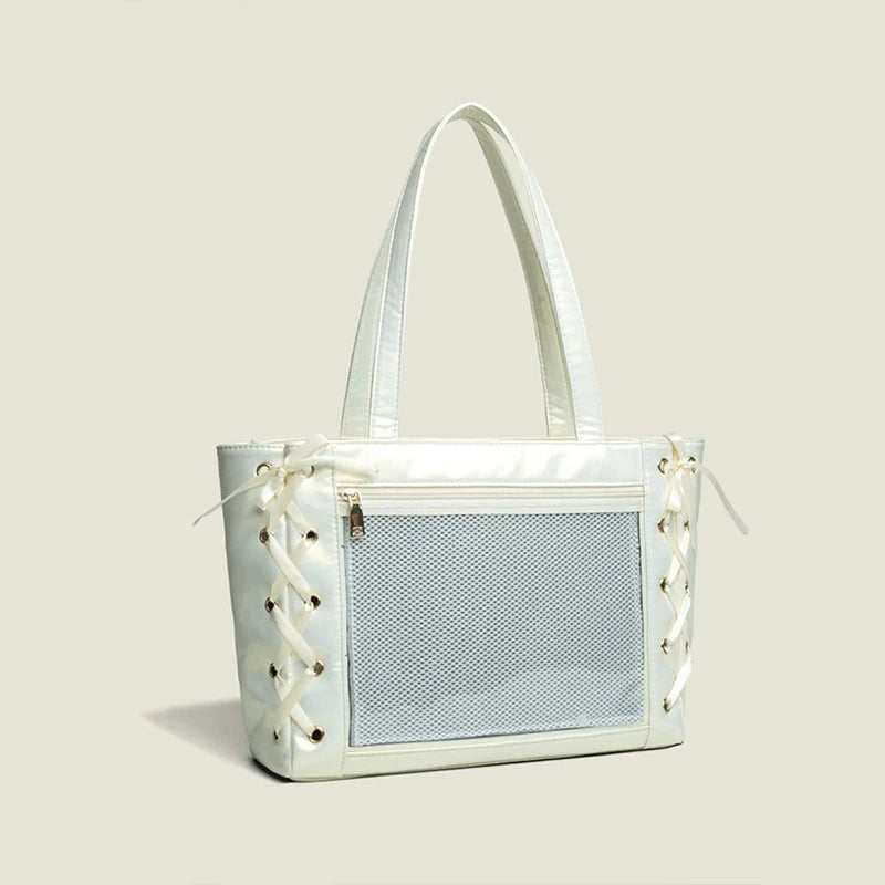 Sweet College Style Ribbon Ita Bag Women Fashion Shoulder Bags Large Capacity Tote Bag For Daily Commuting Transparent Handbag