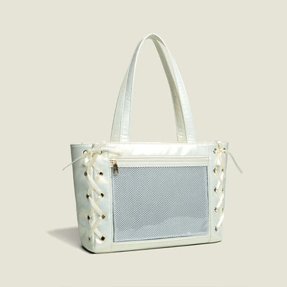 Sweet College Style Ribbon Ita Bag Women Fashion Shoulder Bags Large Capacity Tote Bag For Daily Commuting Transparent Handbag