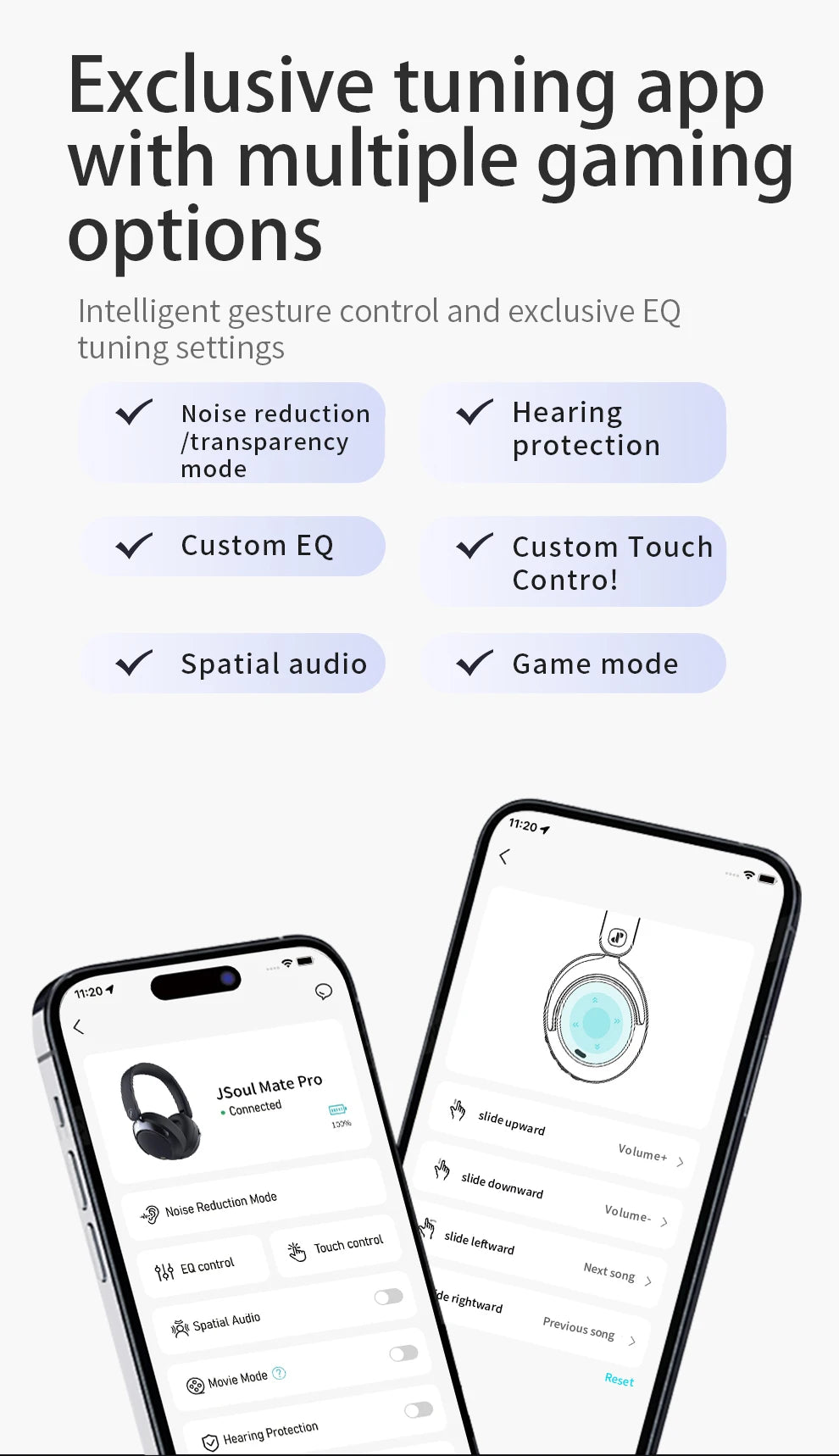 Hybrid ANC Over-Ear Bluetooth Headphones, Spatial Audio 3D Surround Sound Low Latency Gaming Headset with 70H Playback, Mics Noise Canceling Wireless Headphones with Touch Control & Hearing Protection
