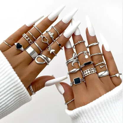 Boho Gold Color Rings Set For Women Fashion Cubic Zircon Heart Star Moon Flower Finger Rings Female Simple Trendy Jewelry Gifts