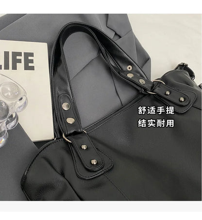 Ladies Large Capacity Brand Handbag Pu Leather Women's Retro Tote Bag Korean Fashion Shoulder Bag Winter White Zipper Handbag