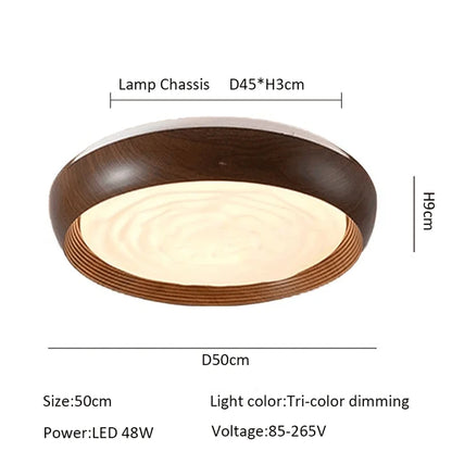 Modern LED Ceiling Light Circular Wood Grain Walnut Acrylic Ceiling Lamp  Bedroom Living Room Restaurant Aisle Home Decor Lights