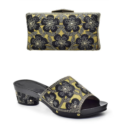New Arrival Green Color Nigerian Shoes and Matching Bags Set Italian Ladies Shoes and Bags To Match Set Decorated with Rhinstone