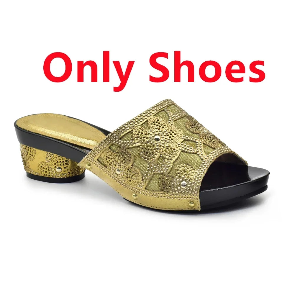 New Arrival Green Color Nigerian Shoes and Matching Bags Set Italian Ladies Shoes and Bags To Match Set Decorated with Rhinstone