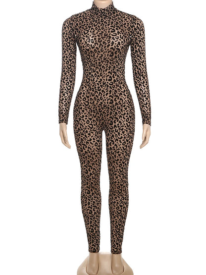 Sisterlinda Midnight Y2K Jumpsuits Hipster Leopard Print Full Sleeve Round Neck Slim Overalls Female Trend Party Club One Piece