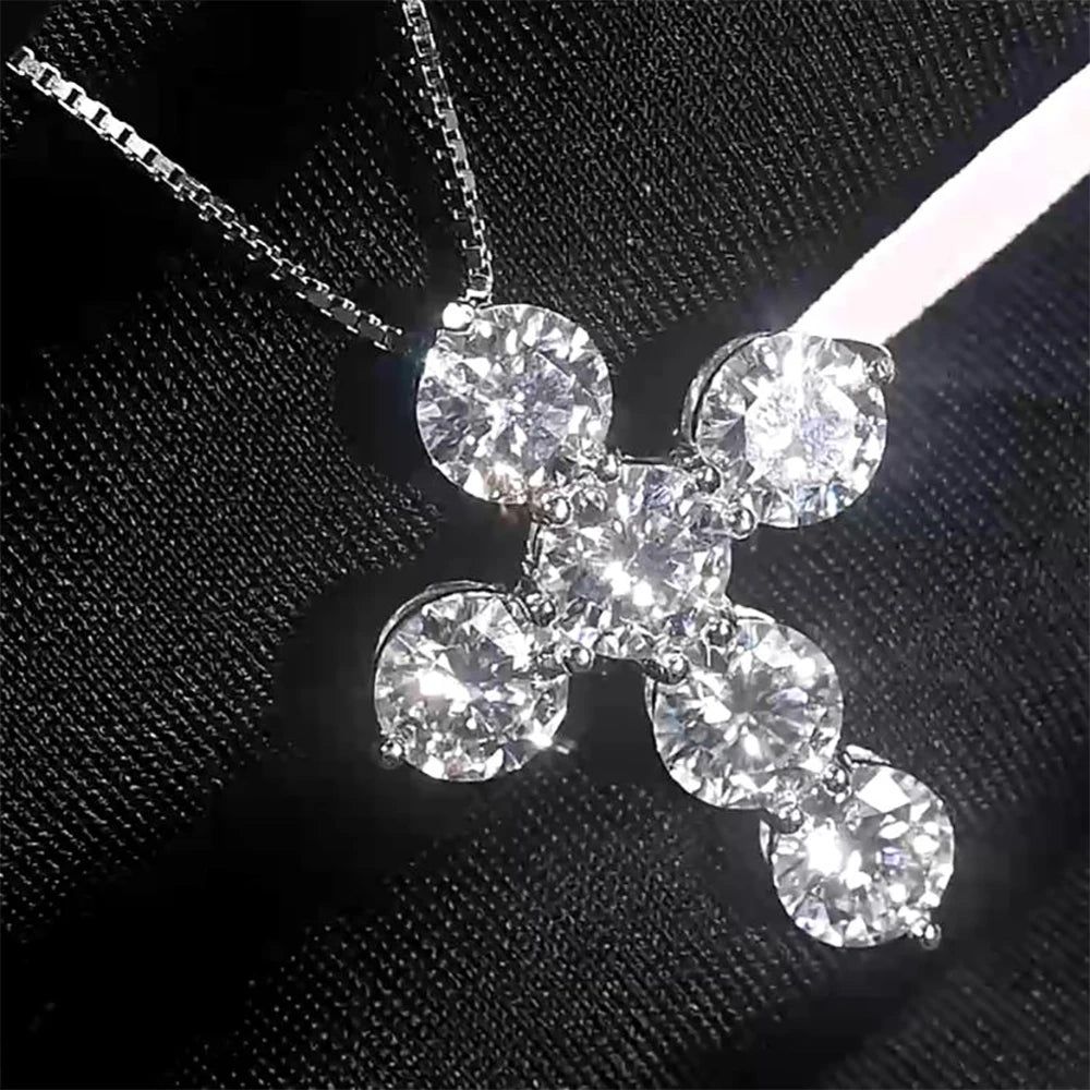 Serenity 4.8ct D Color Moissanite Cross Necklace for Women Gift S925 Sterling Silver Plated 18K Jesus Pendant Neck Chain Jewelry
