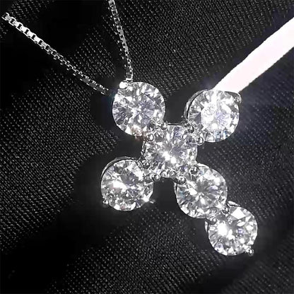 Serenity 4.8ct D Color Moissanite Cross Necklace for Women Gift S925 Sterling Silver Plated 18K Jesus Pendant Neck Chain Jewelry
