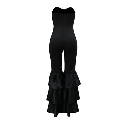 Jumpsuits Strapless Women Sleeveless Sexy Rompers One Piece Overalls Slim Fit Long Pant Ruffles Patchwork Elegant Lady