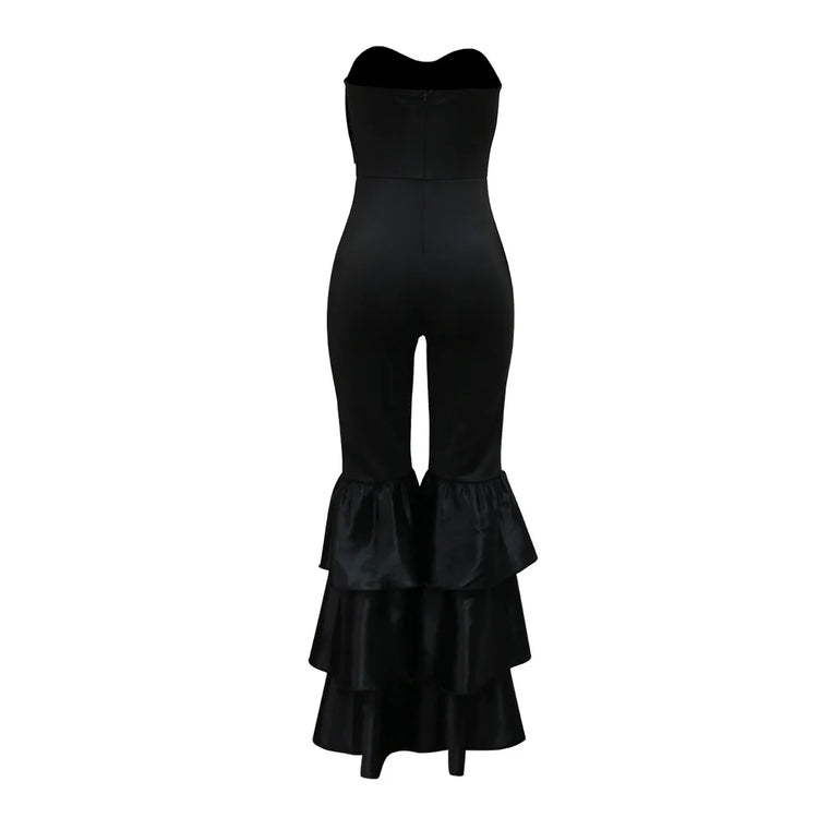 Jumpsuits Strapless Women Sleeveless Sexy Rompers One Piece Overalls Slim Fit Long Pant Ruffles Patchwork Elegant Lady