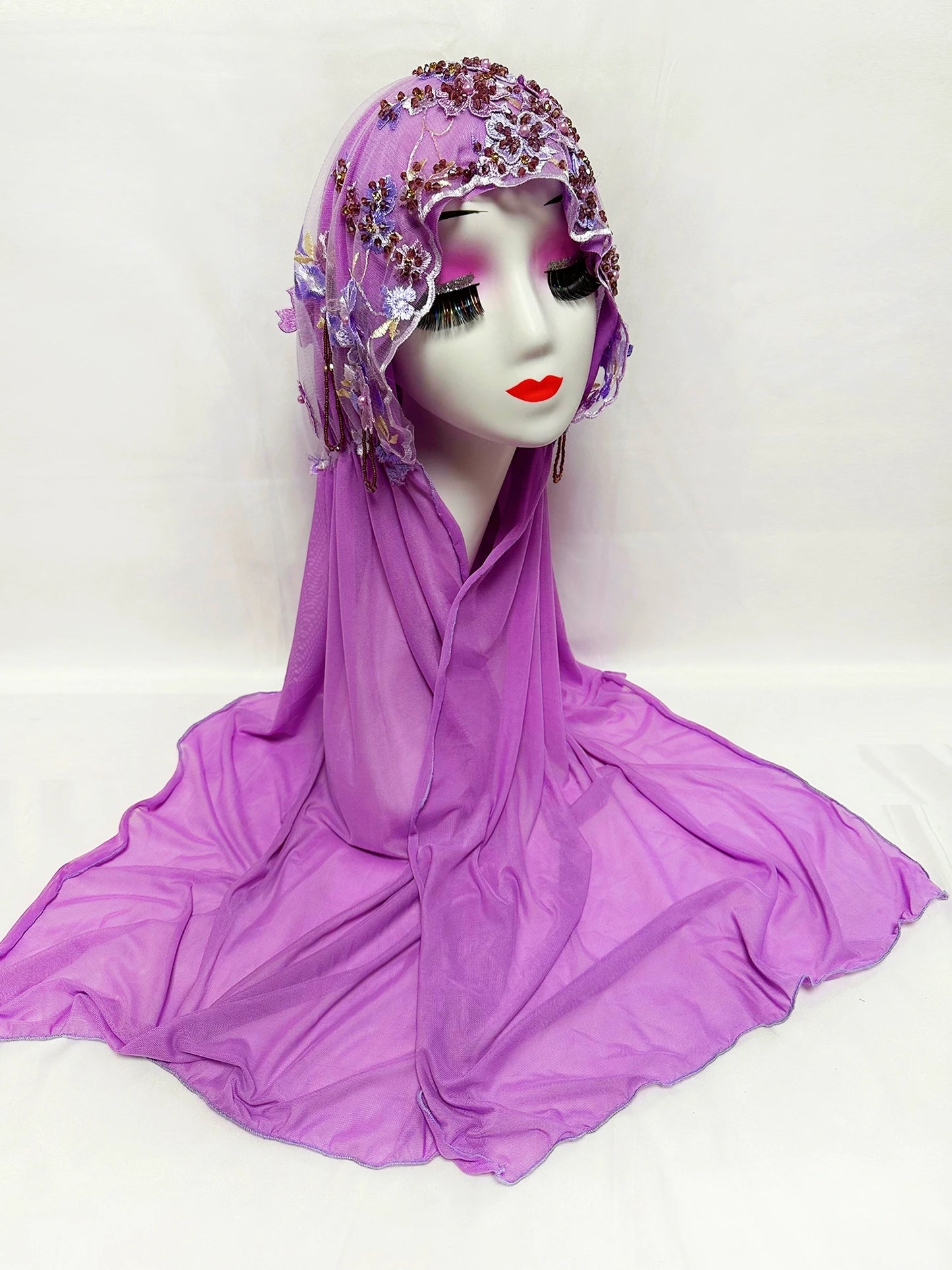 Hot Selling Luxury Design Handmade Beads Muslim Women Shawl Islamic Headtie Saudi Arabia Hijab Prayer Headwear for Women