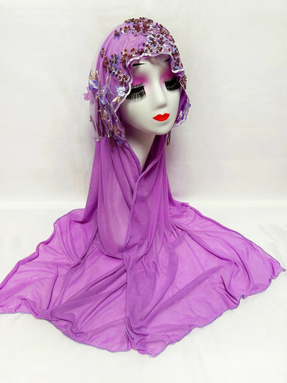 Hot Selling Luxury Design Handmade Beads Muslim Women Shawl Islamic Headtie Saudi Arabia Hijab Prayer Headwear for Women