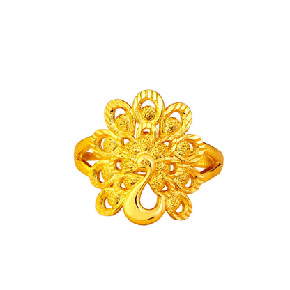 Luxury 24K 9999 Pure Gold real gold Hollow Peacock Ring Women's All-match Open Ring Engagement