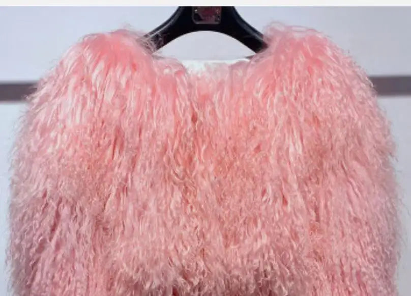 Mongolian Fur Coat Fur Jacket Women's Elegant Fluffy Solid Color Thickened Thermal Long Sleeve Coat Winter Fashion Oversized Lad