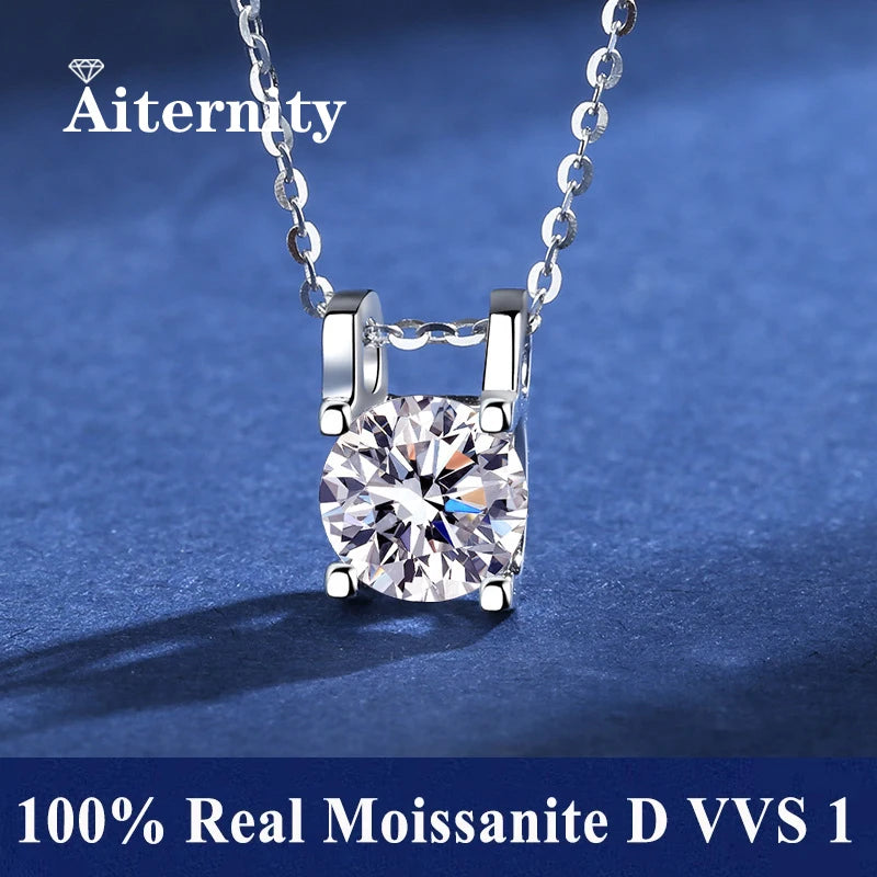 Silver 925 6 Prong Moissanite Pendant Necklace for Women Trendy Design D Color VVS Pass Diamond Testing Jewelry with Box GRA