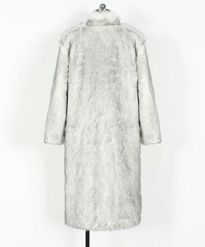 2026 Winter Stand Collar Faux Fur Long Coat Women Elegant Long Sleeve Fluffy Plush Jacket Lady Casual Thick Warm Furry Outwear