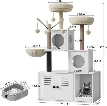 Garvee Large Cat Tree and Tower for Indoor Cats With Hidden Washroom Cabinet,Post,Perch&Brush Spacious Hammock Padded Perches and Condos Cat Toys