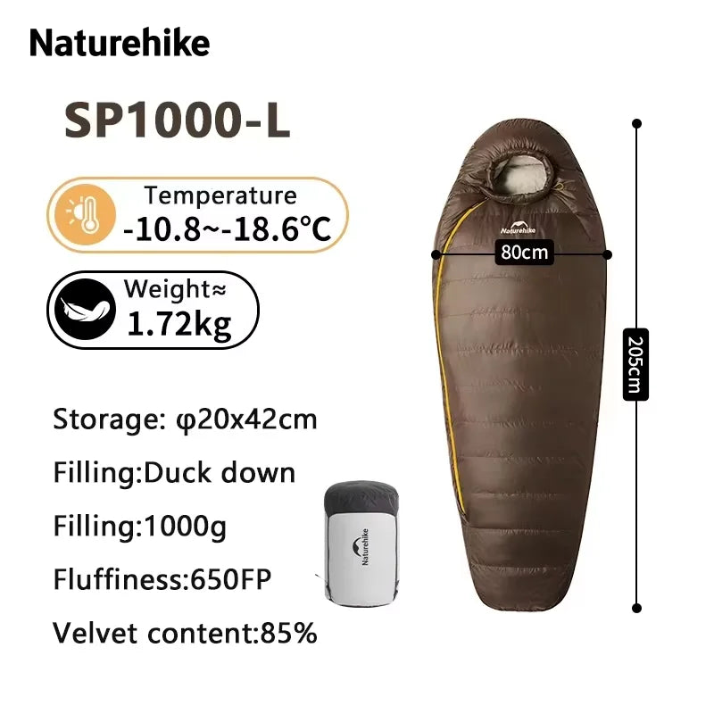 Naturehike SnowBird Down Sleeping Bag Ultralight Waterproof Mummy Sleeping Bag Winter Duck Down Sleeping Bag SP400 SP700 SP1000
