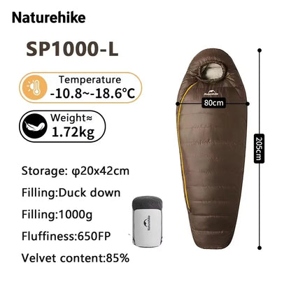 Naturehike SnowBird Down Sleeping Bag Ultralight Waterproof Mummy Sleeping Bag Winter Duck Down Sleeping Bag SP400 SP700 SP1000