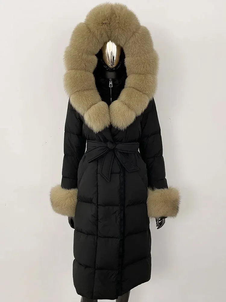 OFTBUY 2024 Long Winter Jacket Women Natural Real Raccoon Fox Fur Collar Hooded White Duck Down Coat Thick Warm Casual Outerwear