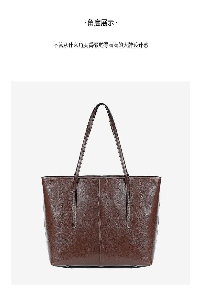 Luxury Women Leather Tote Bag Top Layer Cowhide Large Capacity Fashionable Handbag Brand Designer Shoulder Bag 2025 New Handbag