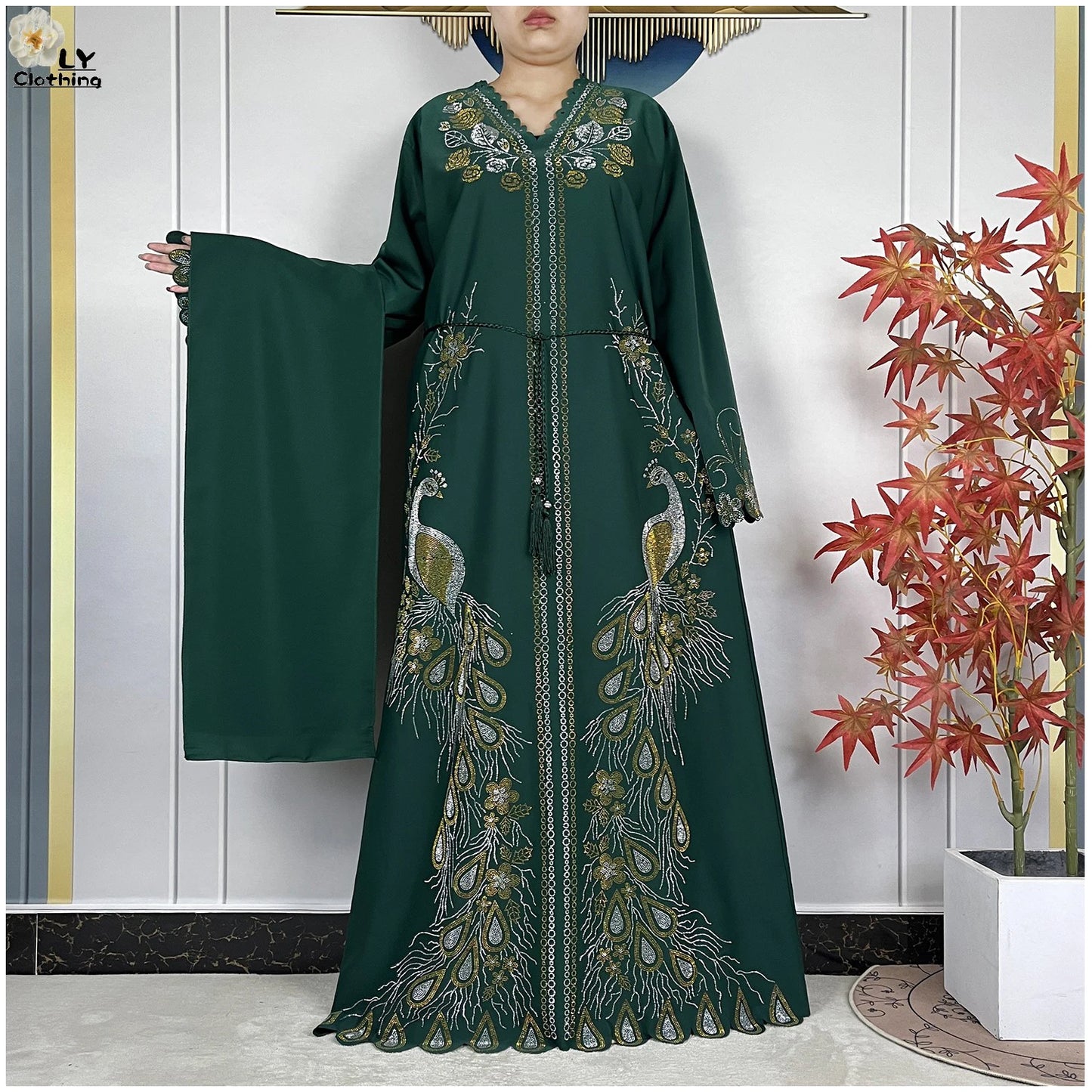 New Style Fashion Dubai Muslim Women Dress Elegant Arabic Femme Hijab Long Sleeve Chiffon Diamond Abaya Islamic Turkey Clothing