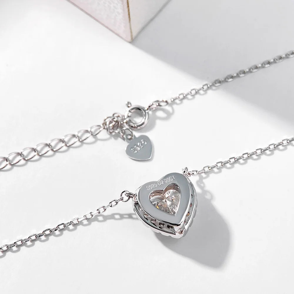 COSYA 1-4CT Heart Cut Moissanite Necklaces For Women 100% S925 Silver D Color Halo Diamond Pendant Fine Jewelry Gift Certified