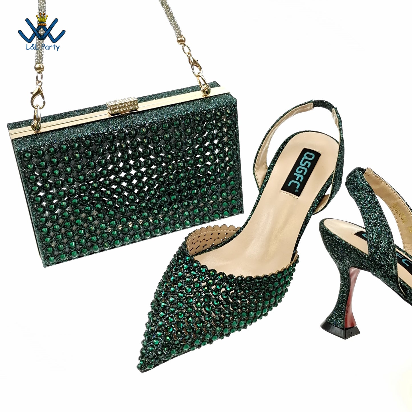 Dark Purple Spring Autumn Pointed Toe Square Heel Shoes and Bag Set For Nigerian Women Wedding Party