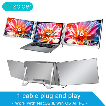 Dual Screen Display 14" to 16" Extended Multiple Monitor Laptop Sub Screen Triple LCD Extender Compatible with All PC Rospider